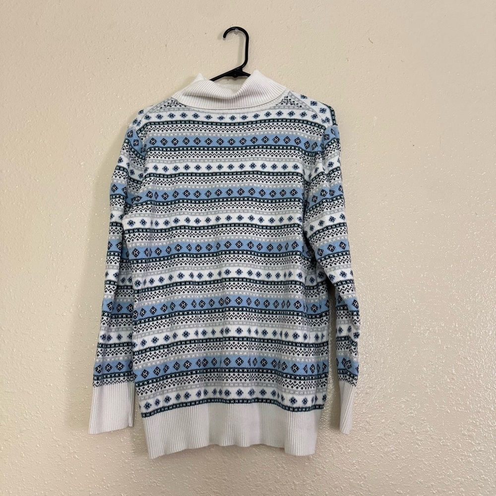 L.L. Bean Vintage Blue and White Fair Isle Turtleneck Sweater Cashmere Blend